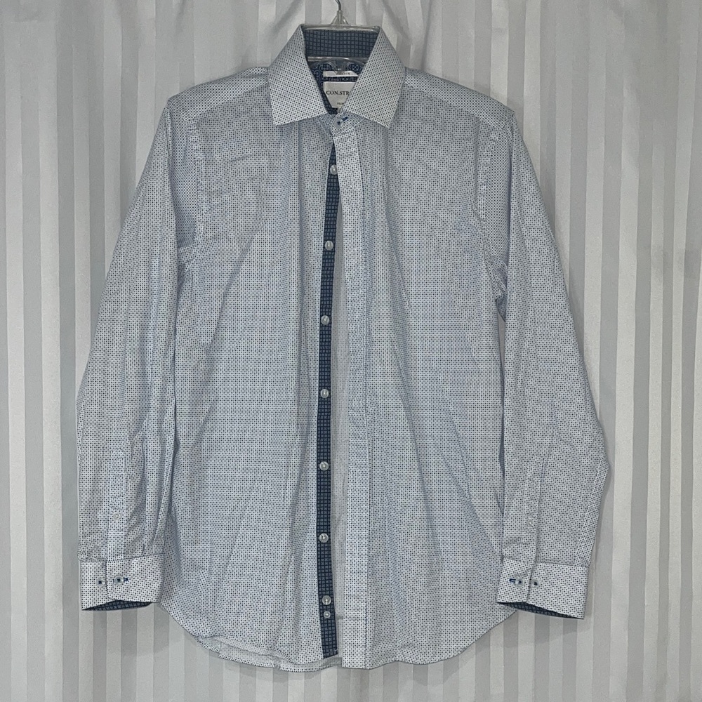 Con.Struct Micro-Print White/Light Blue Slim Fit … - image 1